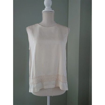 丹後シルク　ノースリーブブラウス白(生成)　シルクレース付　ウォッシャブル　【1645214】