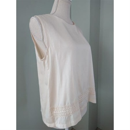 丹後シルク　ノースリーブブラウス白(生成)　シルクレース付　ウォッシャブル　【1645214】