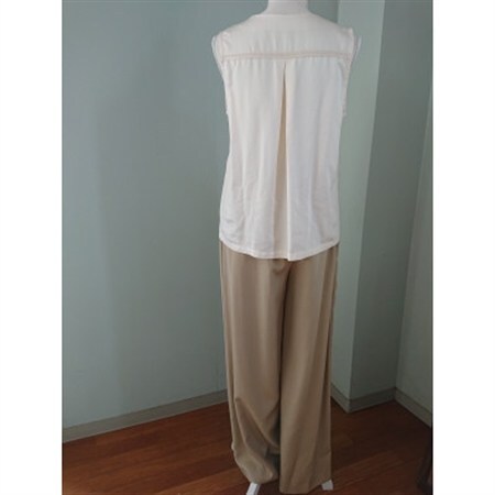 丹後シルク　ノースリーブブラウス白(生成)　シルクレース付　ウォッシャブル　【1645214】