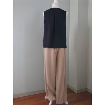 丹後シルク　ノースリーブブラウス黒　シルクレース付　ウォッシャブル【1645216】