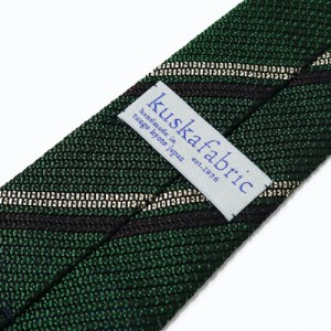kuska fabricの2ラインレジメンタルタイ【グリーン】世界でも稀な手織りネクタイ【1250970】