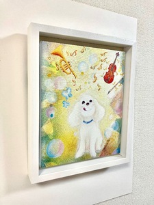 L判サイズフレーム付き原画 パステル画 青空 ねこ あじさい 庵跡芳昭