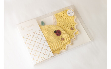 HOPPL（ホップル）手編みビブ＆キャップセット（レモン/サイズM）