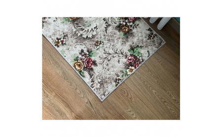 耐久性のある花柄抗菌カーペット 2帖 〈ベージュ〉