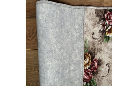 耐久性のある花柄抗菌カーペット 2帖 〈ベージュ〉