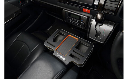 【トヨタ 200系ハイエース用】ドリンク&スマホホルダー　レザーブラック