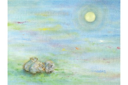 【71-05】ウォンバット絵画 『それぞれのお月見』【ジクレー版画】額付き