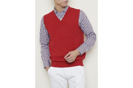 日本製 カシミヤ100% Vベスト 赤 Mサイズ [2519]