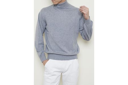 日本製 カシミヤ100% タートルネック ライトグレー Lサイズ [2530]