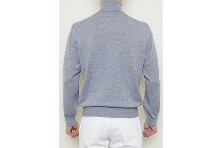 日本製 カシミヤ100% タートルネック ライトグレー Lサイズ [2530]