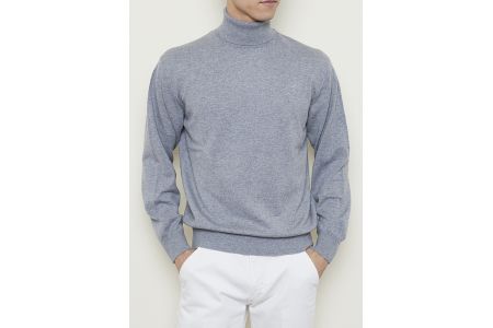 日本製 カシミヤ100% タートルネック ライトグレー Mサイズ [2531]