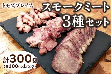 トモズプレイス スモークミート 300g (スモークビーフ 100g×1パック、スモークポーク 100g×1パック、スモークチキン 100g×1パック)｜牛肉 豚肉 鶏肉 燻製 誕生日 クリスマス パーティー [4792] ※2025年1月下旬頃より順次発送予定