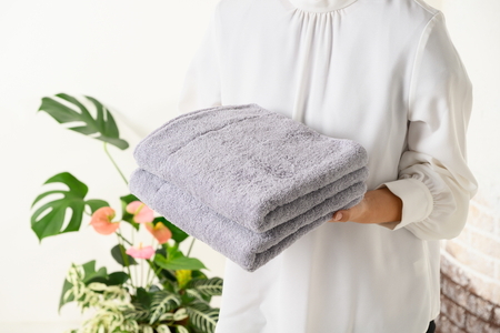 ジャストフィットバスタオル2枚組ブルーグレー ｜ バスタオル