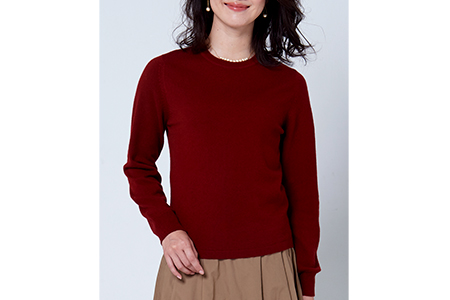 日本製 カシミヤ100% レディース クルーネック ワイン Sサイズ [2577]