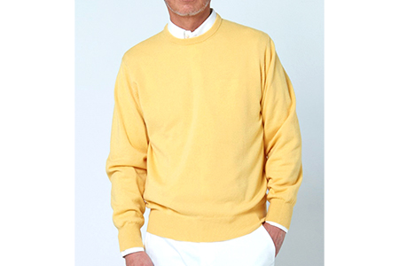 日本製 カシミヤ100% クルーネック 黄色 Mサイズ[2614]