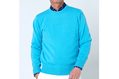 日本製 カシミヤ100% クルーネック ターコイズブルー Mサイズ [2618]