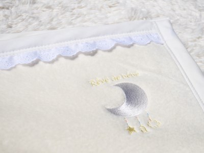 ベビー綿毛布 綿100% レース付刺繍入り アイボリー | ベビーブランケット ベビーブランケット N mkm100 [2453]