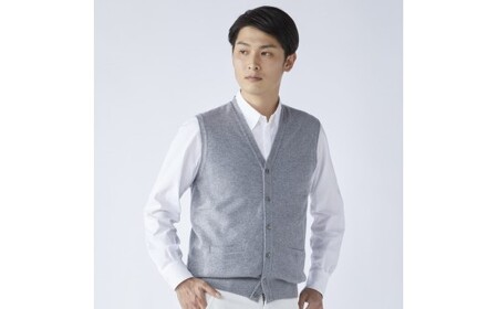日本製 カシミヤ100% 前開きベスト ライトグレー Sサイズ [2625]