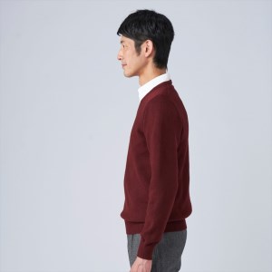 日本製 カシミヤ100% Vセーター ワイン Lサイズ [2631]