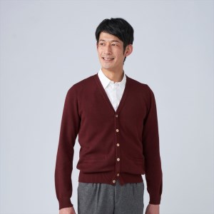 日本製 カシミヤ100% カーディガン ワイン Sサイズ [2641]