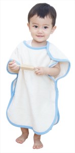 ワンサイズで乳児から幼児まで使える！綿毛布スリーパー (泉大津毛布) アイボリー×ブルー [1754]