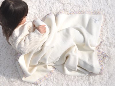 名入れ可 綿100% ベビー毛布 (アイボリー／花) 85×115cm 毛布の町泉大津市産 N-MM400 [3339] | ベビーブランケット ベビーブランケット