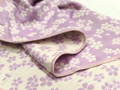 コットン ジャカード織 やわらか五重ガーゼひざ掛け 約70×100cm パープル色 FNG007 [3239]