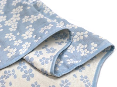 コットンジャカード織 やわらか五重ガーゼケット シングル 約140×190cm ブルー色 FNG009 [4598]