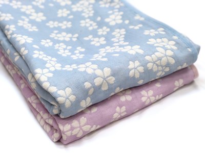 コットンジャカード織 やわらか五重ガーゼケット シングル 約140×190cm ブルー色 FNG009 [4598]