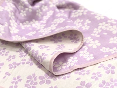 コットンジャカード織 やわらか五重ガーゼケット シングル 約140×190cm パープル色 FNG009 [4599]