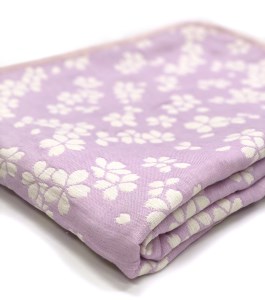 コットンジャカード織 やわらか五重ガーゼケット シングル 約140×190cm パープル色 FNG009 [4599]