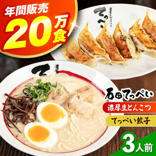石田てっぺい 濃厚とんこつラーメン＆てっぺい餃子 3人前セット 冷凍 餃子 ギョーザ ラーメン 豚骨ラーメン 惣菜 おかず 国産 大阪府高槻市/無人屋[AOCX031]