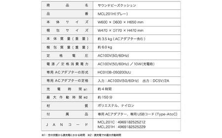 サウンドビーズクッション グレー/MCL201H[AOAB170] クッション