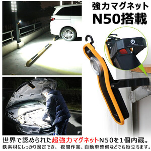 充電式LED 20W 耐衝撃 スリム型 回転フック 120°ワイド照射 腰袋にも入る スマホ用三脚利用可 YC-06H