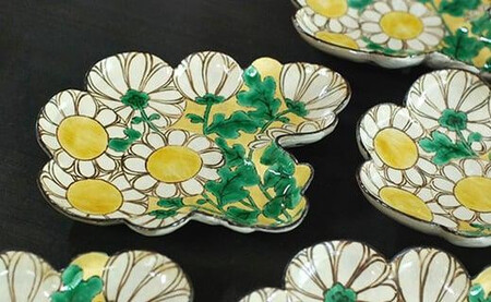 乾山写 菊型向付 2枚【水間焼伏原窯】