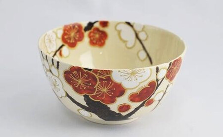 金彩 紅白梅紋輪花向付 5個【水間焼伏原窯】