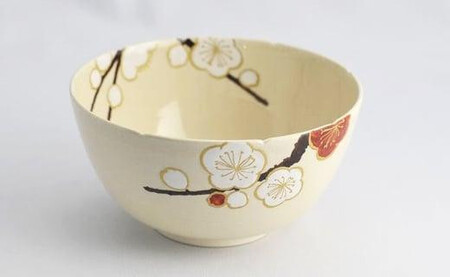 金彩 紅白梅紋輪花向付 5個【水間焼伏原窯】