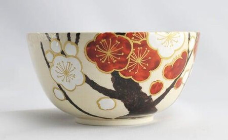 金彩 紅白梅紋輪花向付 5個【水間焼伏原窯】