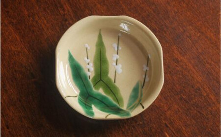 色絵おもだか紋四方小皿5枚【水間焼伏原窯】