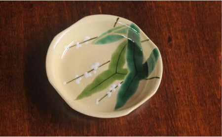 色絵おもだか紋四方小皿5枚【水間焼伏原窯】