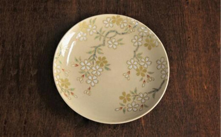 色絵白もり桜紋４寸皿 2枚【水間焼伏原窯】