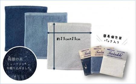 【大阪泉州タオル】Twinkle 銀の抗菌タオルハンカチ3枚セット