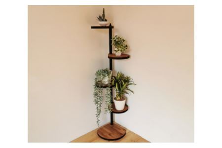 [角にも置ける] しずくのスタンドシェルフ 4段タイプ ブラウン （天然木／完成品）｜新星金属製作所 大阪府 守口市 [0948]