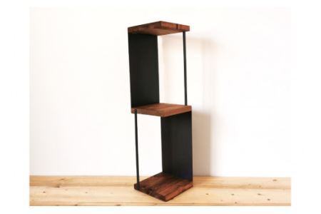 棚 角にも置けるスタンド 2段 ブラウン 1台｜新星金属製作所 大阪府 守口市 シェルフ 無垢材 アイアン 完成品 インテリア 家具 飾り棚 [0926]