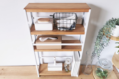 棚 天然木とアイアン マルチラック ホワイト 奥行き15cm 完成品｜新星金属製作所 大阪府 守口市 インテリア 家具 隙間収納 キッチンストッカー 洗面所 リビング 無垢材 シンプル 本棚 シェルフ [2495]