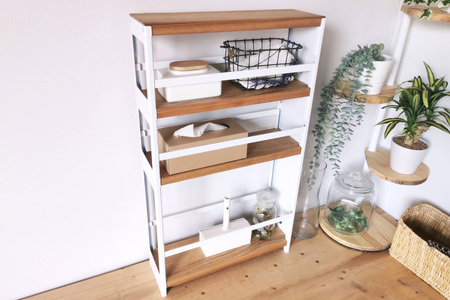 棚 天然木とアイアン マルチラック ホワイト 奥行き15cm 完成品｜新星金属製作所 大阪府 守口市 インテリア 家具 隙間収納 キッチンストッカー 洗面所 リビング 無垢材 シンプル 本棚 シェルフ [2495]