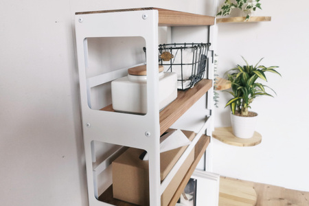 棚 天然木とアイアン マルチラック ホワイト 奥行き15cm 完成品｜新星金属製作所 大阪府 守口市 インテリア 家具 隙間収納 キッチンストッカー 洗面所 リビング 無垢材 シンプル 本棚 シェルフ [2495]