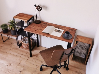 無垢材のデスク 約W100cm×D50cm ブラウン｜組立 簡単 工具不要 リビング 子供部屋 テーブル 家具 インテリア シェルフ 収納 日本製 [2141]