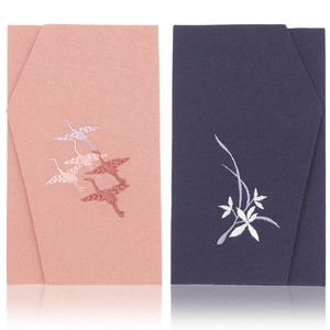A312(多鶴)　慶弔刺繍ふくさセット（多鶴）ピンク/紫(左開き）【大一創芸 FUKUSA FACTORY 袱紗 慶弔 男性 女性 結婚式 葬儀 お葬式 金封 ちりめん 縮緬 日本製 大阪 八尾市】