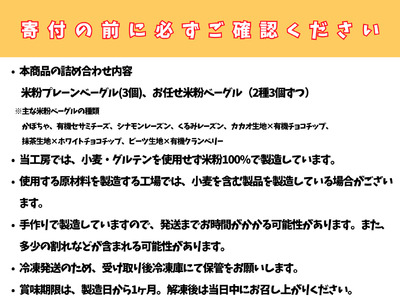 B306　米粉ベーグル詰め合わせセット【9個 プレーン お任せ ベーグル パン グルテンフリー 手作り もちもち 国産 冷凍 朝食 ランチ おやつ 大阪 八尾市】